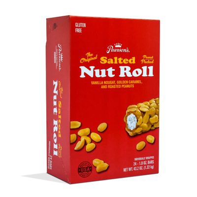 Pearson&#39;s Original Salted Nut Roll | Peanut, Caramel, Nougat Candy | 24 Full- Size Candy Bars |Bulk, Individually Wrapped