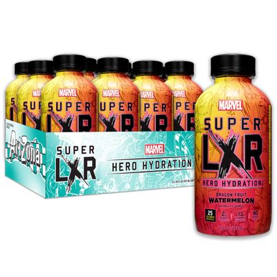 AriZona x Marvel Super LXR Hero Hydration - Dragon Fruit Watermelon - 16oz (Pack of 12) - Low Sugar Sports Drink, Perfect for Athletes - Thirst Quencher