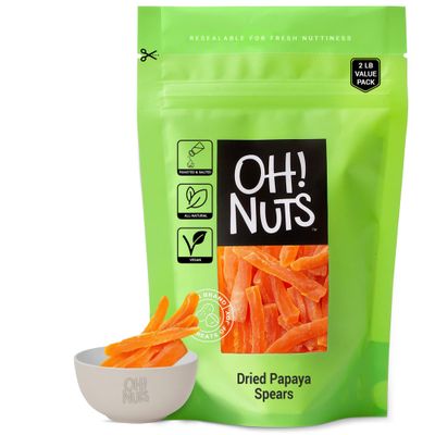 Dried Papaya Spears | 2 lb - Dried Fruit Spears | Less Sugar Added | Dehydrated Fruit Bites | Packed in New York Zip-Seal Bag for Exceptional Freshness by Oh Nuts