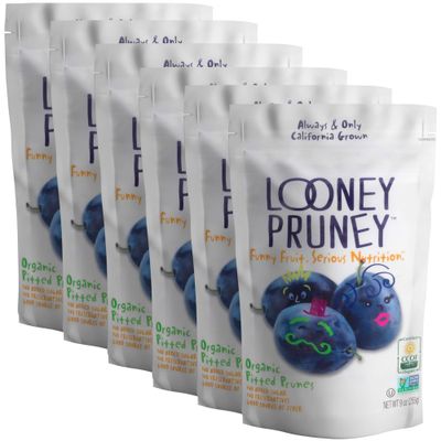 Looney Pruney Organic Pitted Dried Prunes for the Entire Family | Always California-Grown | Kosher | No Added Sugar &amp; No Preservatives (6 pack)