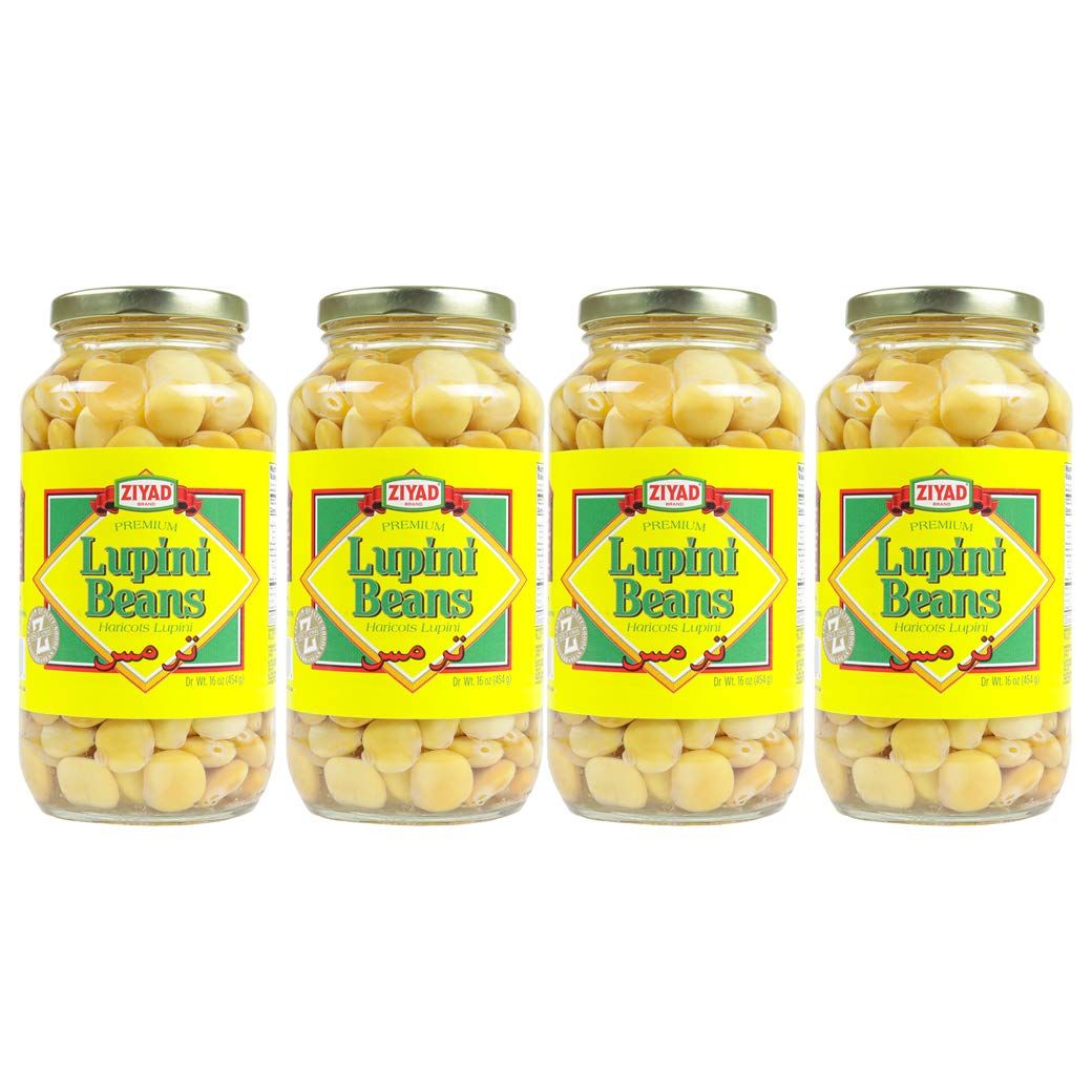 Ziyad Brand Premium Lupini Beans Snack, High Plant Protein, Keto, Mediterranean Diet, Non Perishable, Vegan, Vegetarian, 16 oz Pack of 4