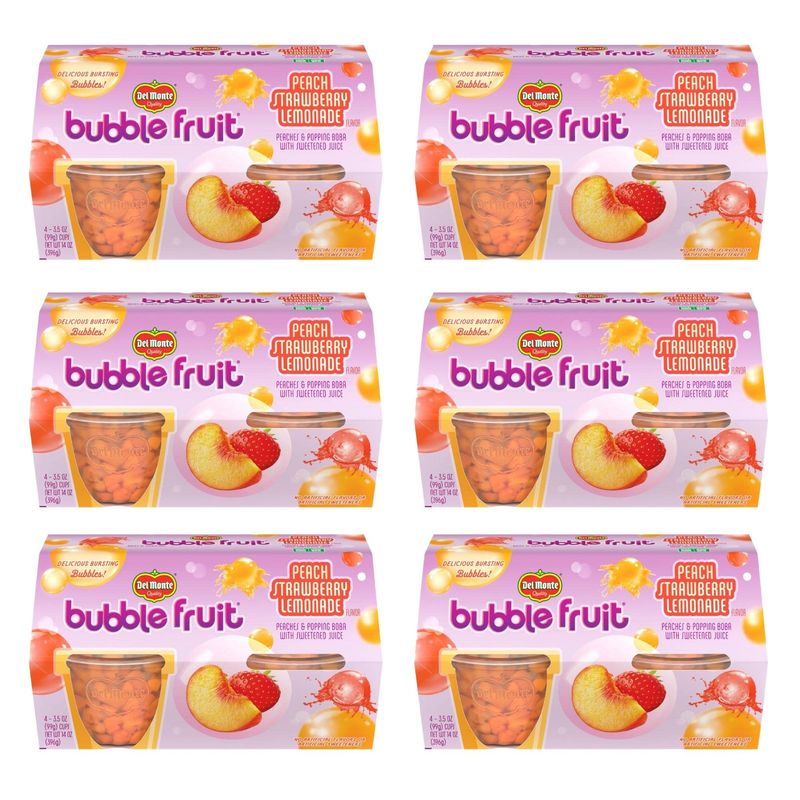 Del Monte Bubble Fruit Cup Snacks, Peach Strawberry Lemonade, 3.5 Oz, (Pack of 6, 24 Count Total)