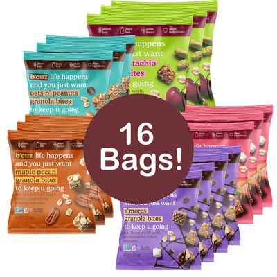 Bcuz Granola Bites 16Bag Gluten Free Healthy Snacks for Adults Healthy Granola Gluten Free Snack Kosher Snacks for Kids Vegan Snack Individually Wrapped Snack Packs 1 oz Variety Pack 16Bags