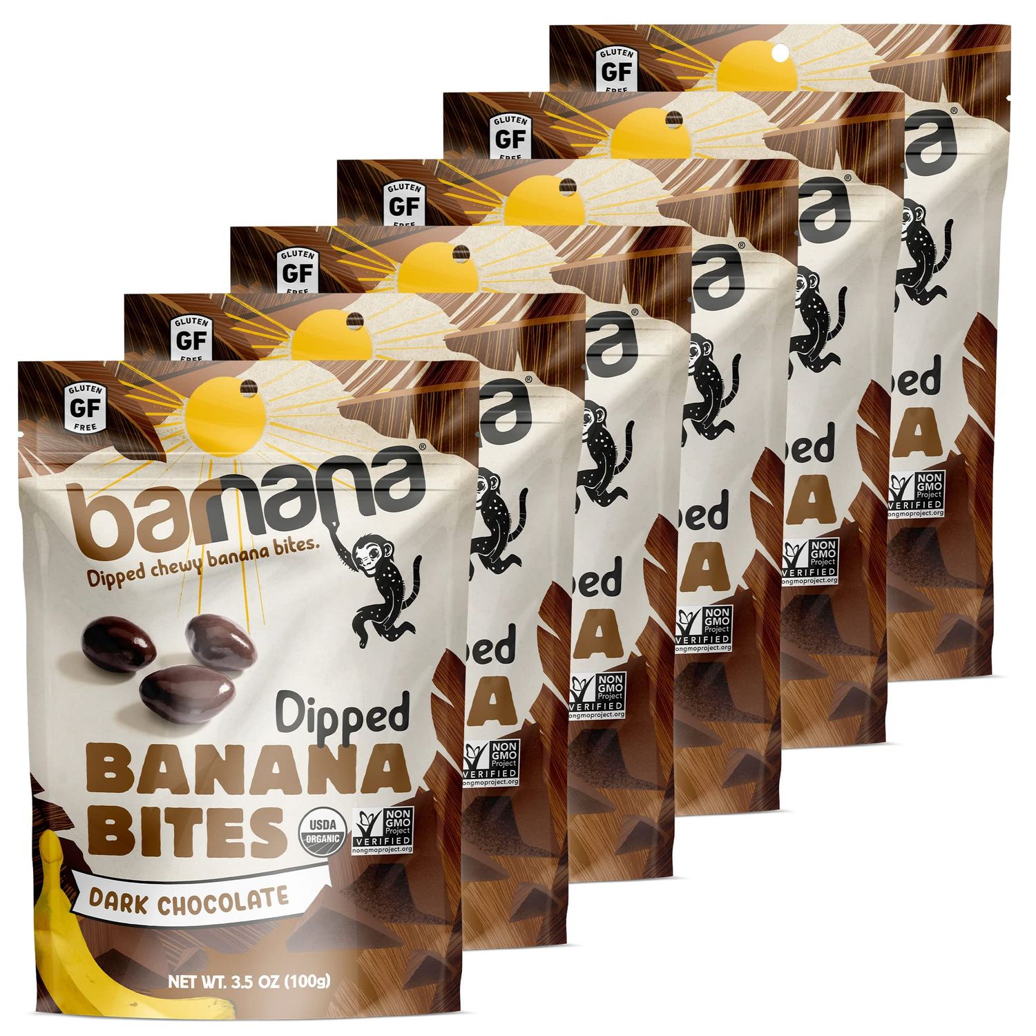Barnana - Organic Chewy Dipped Banana Bites, Dark Chocolate, Chewy Banana Snack, Made With Real Fruit, Potassium, Kosher, USDA Organic, Paleo, (3.5 oz, 6-Pack)