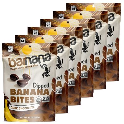 Barnana - Organic Chewy Dipped Banana Bites, Dark Chocolate, Chewy Banana Snack, Made With Real Fruit, Potassium, Kosher, USDA Organic, Paleo, (3.5 oz, 6-Pack)