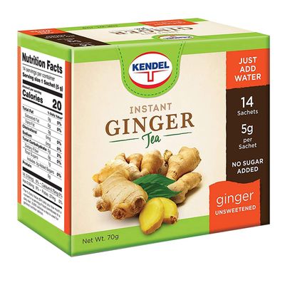 Kendel Instant Ginger Herbal Tea, Made from Real Ginger Crushed into Powder, May Aid Digestion, Add Hot or Cold Water to Drink, Caffeine Free, Ginger Powder Drink (Unsweetened, 14 Packets)