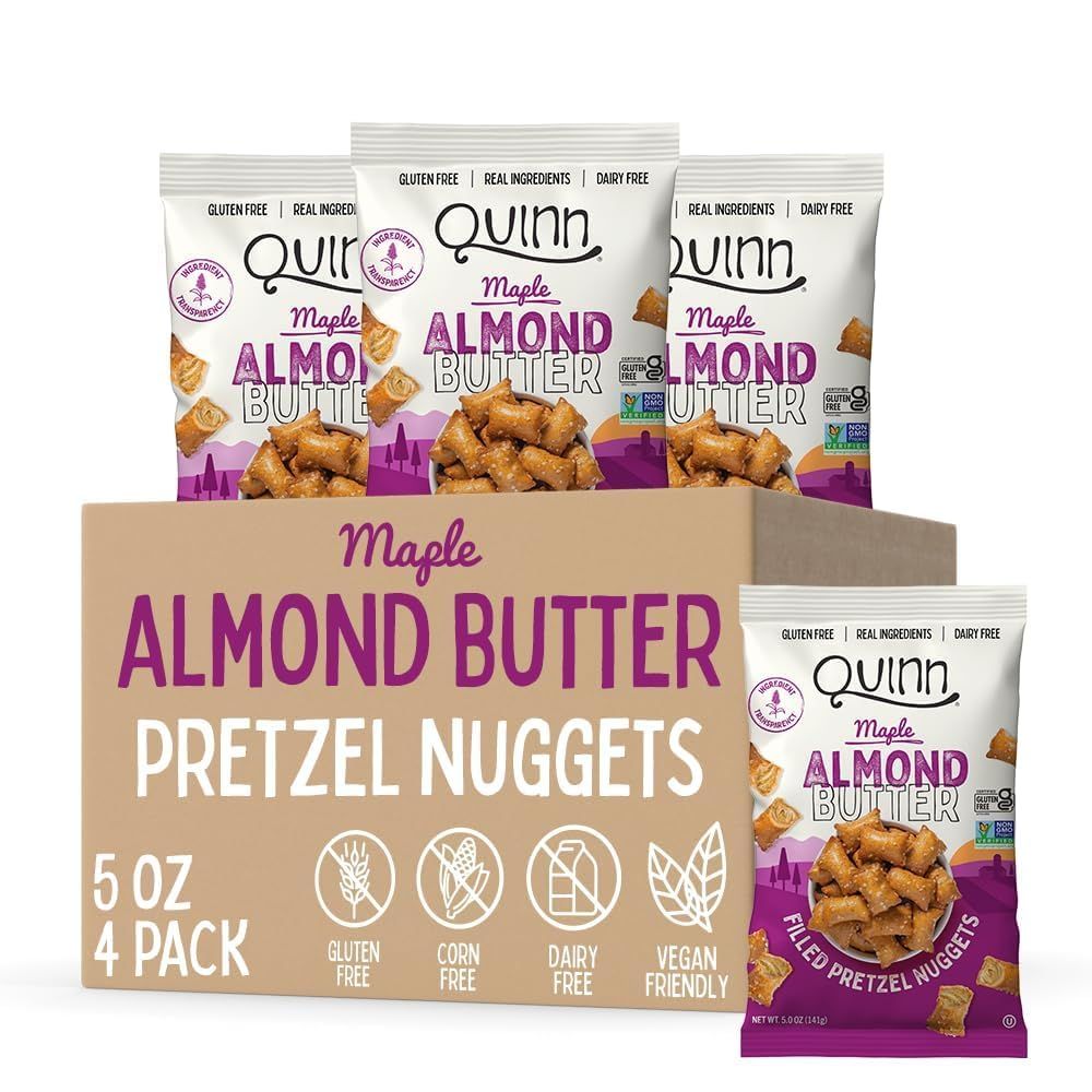 Quinn Gluten Free Maple Almond Butter Filled Pretzel Nuggets - Made with Real Ingredients, Whole Grain Sorghum, Sea Salt, Vegan, Dairy Free, Non-GMO - 5 Oz (Pack of 4)