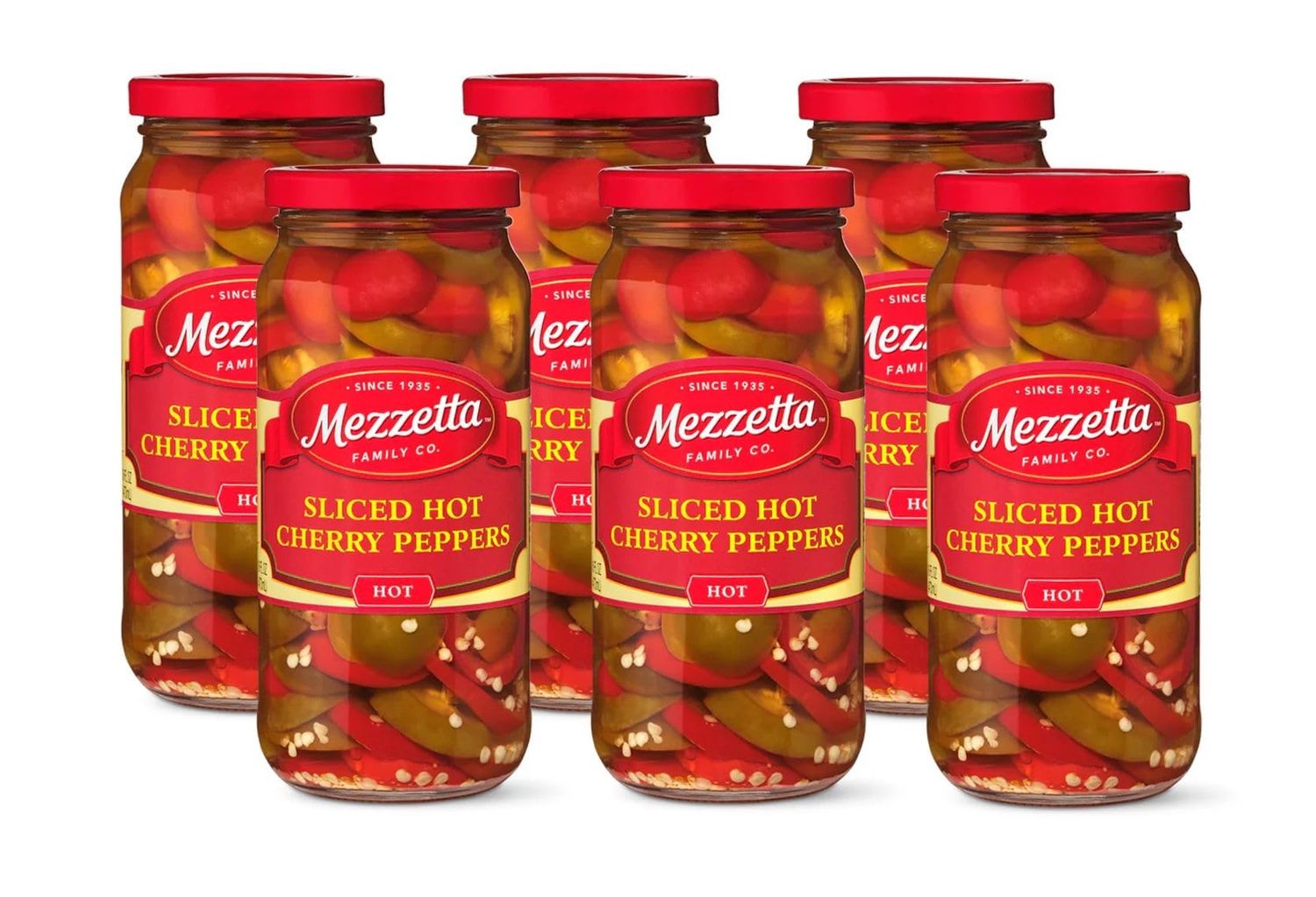 Mezzetta Sliced Hot Cherry Peppers | Gluten Free, Keto, Kosher | 16 Fluid Ounce Jar (Pack of 6)