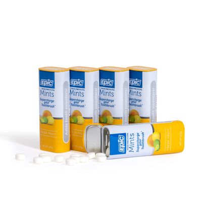 Epic Xylitol Mints - Sugar Free &amp; Aspartame Free Mints Sweetened w/Xylitol for Dry Mouth &amp; Gum Health (Fresh Fruit, 55-Piece Tin, 5 Tins)