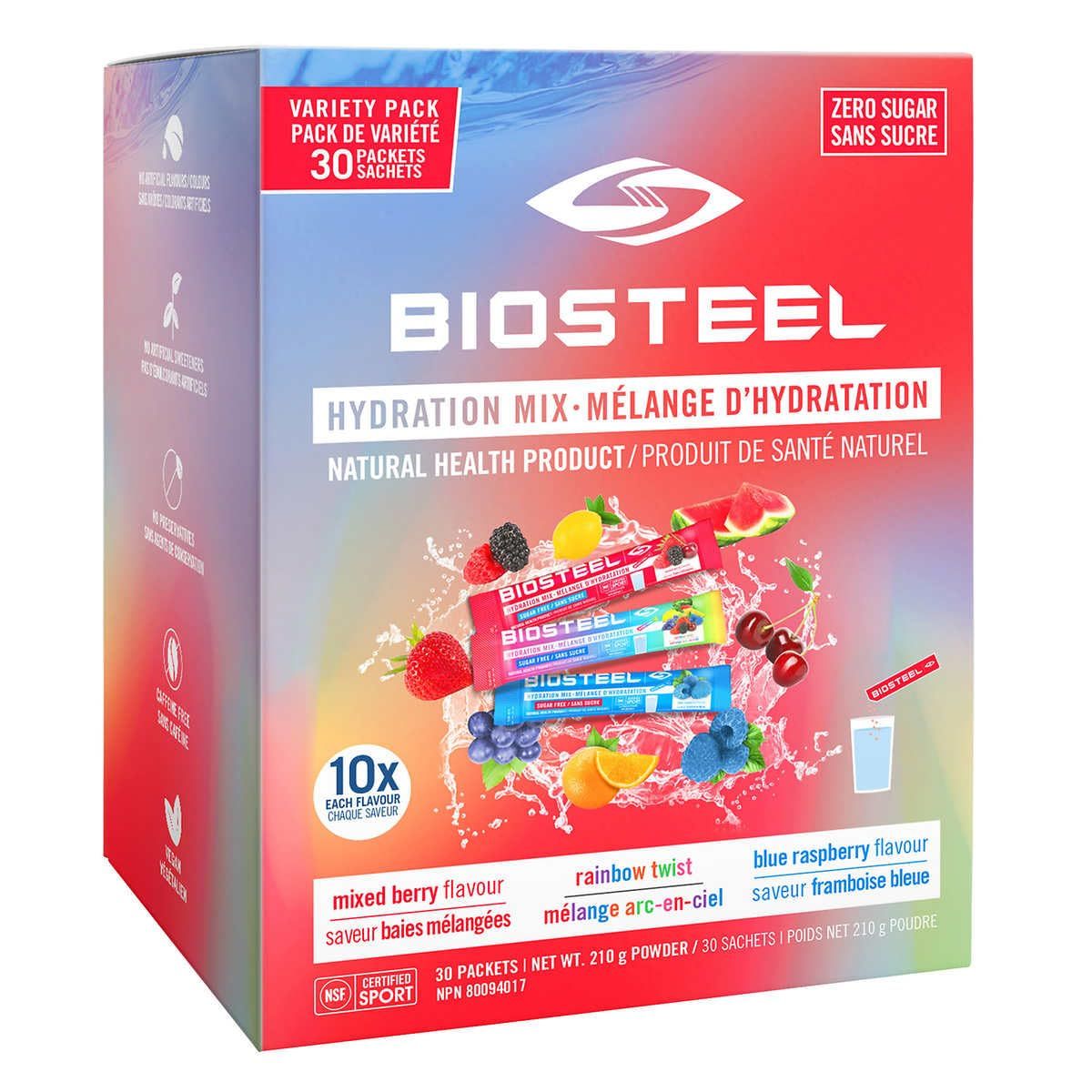 Biosteel Hydration Mix Variety Pack Sachets, 30 pieces, 210g/7.3 oz. Bag (Imported from Canada)
