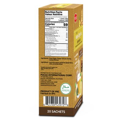 Pocas Honey Ginger Tea - Instant Tea Powder Packets with Lemon &amp; Ginger Honey Crystals Tea, Non-GMO/Gluten Free/Caffeine Free Tea, 20 Count (Pack of 2)