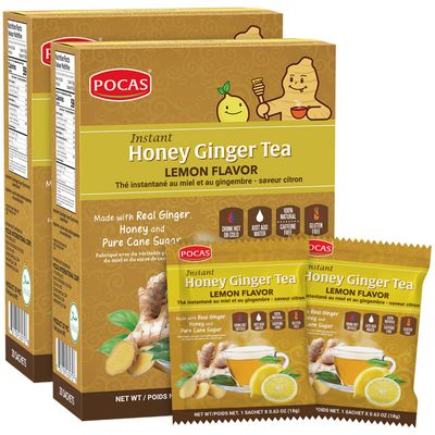 Pocas Honey Ginger Tea - Instant Tea Powder Packets with Lemon &amp; Ginger Honey Crystals Tea, Non-GMO/Gluten Free/Caffeine Free Tea, 20 Count (Pack of 2)