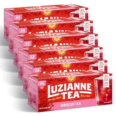 Luzianne Unsweetened Hibiscus Iced Tea Bags, Family Size, 22ct Box (Pack of 6)