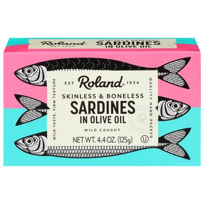 Roland Foods Sardines in Olive Oil, Skinless and Boneless, 4.4 Ounce Tin, 10 Count(Pack of 2)