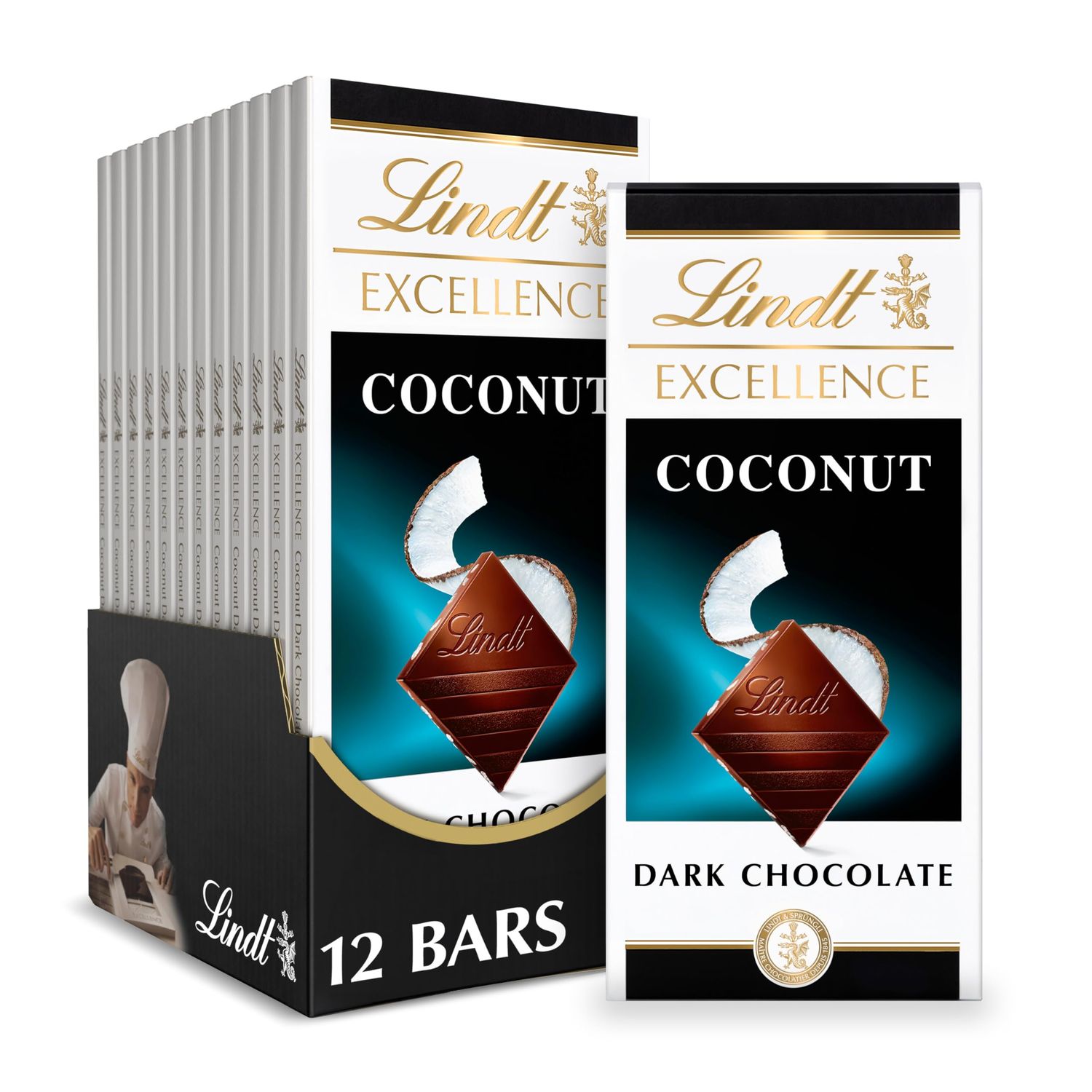 Lindt EXCELLENCE Coconut Dark Chocolate Bar, Dark Chocolate Candy with Coconut Flakes, 3.5 oz. (12 Pack)