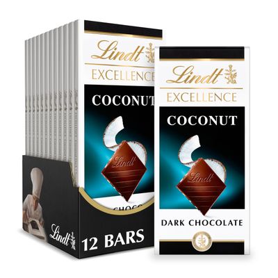 Lindt EXCELLENCE Coconut Dark Chocolate Bar, Dark Chocolate Candy with Coconut Flakes, 3.5 oz. (12 Pack)