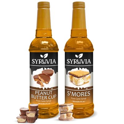 Syruvia Coffee Syrup Variety Pack - Peanut Butter Cup &amp; S&#39;mores- Gluten-Free, Kosher, 25.4 fl oz Bottles - Enhance Your Coffee Experience with Premium Flavoring Syrups