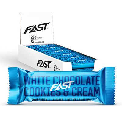 FAST BRANDS White Chocolate Cookies &amp; Cream, 20 Gram Protein Bars (Pack of 12)