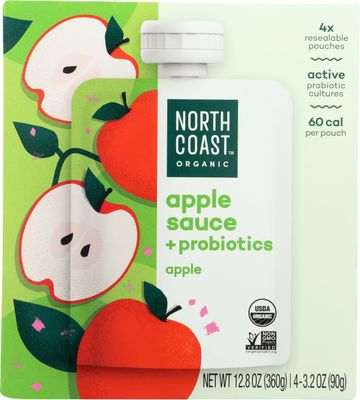 North Coast Organic Apple Sauce + Probiotics, Non GMO, 12.8 Ounces (Pack Of 6)