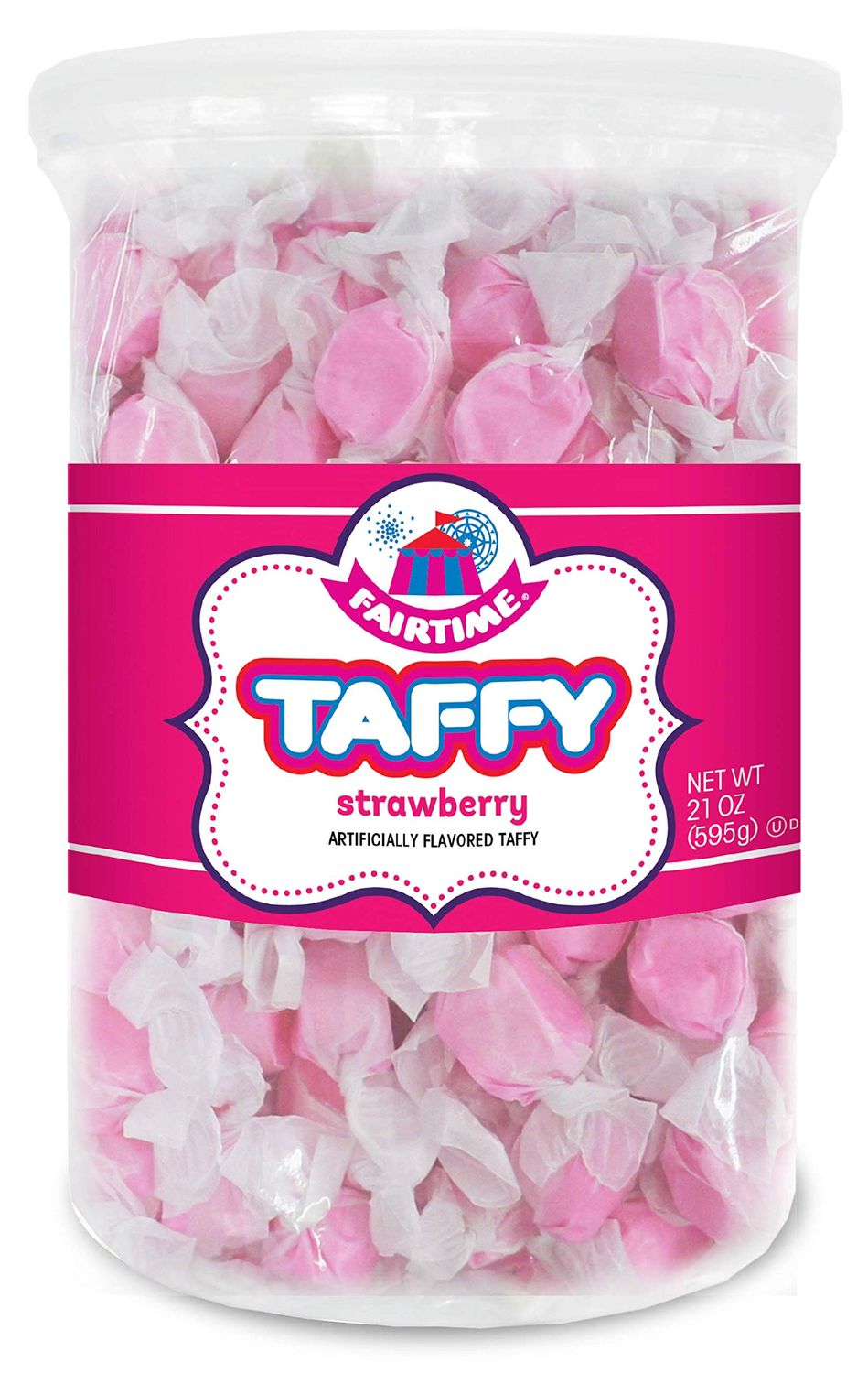Fairtime Taffy Bulk Pink Candy for Candy Buffets, Strawberry Taffy, Strawberry Candy, Bulk Candy, Pinata Candy, Individually Wrapped Candy - Kosher Candy, 21 Ounce Tub