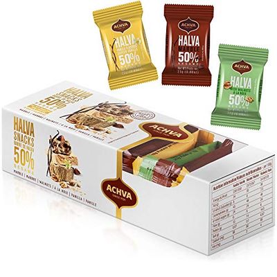 Variety Pack of Halvah Marble, Vanilla, and Walnut Israel Candy Bars- Vegan-Friendly, Certified Kosher Snacks with No Dairy or Gluten by Achva, 25 g. Each (1 Pack)