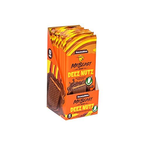 Feastables by MrBeast Peanut Butter Milk Chocolate KING Size Chocolate Bar, 2.1oz (60g), 10 count