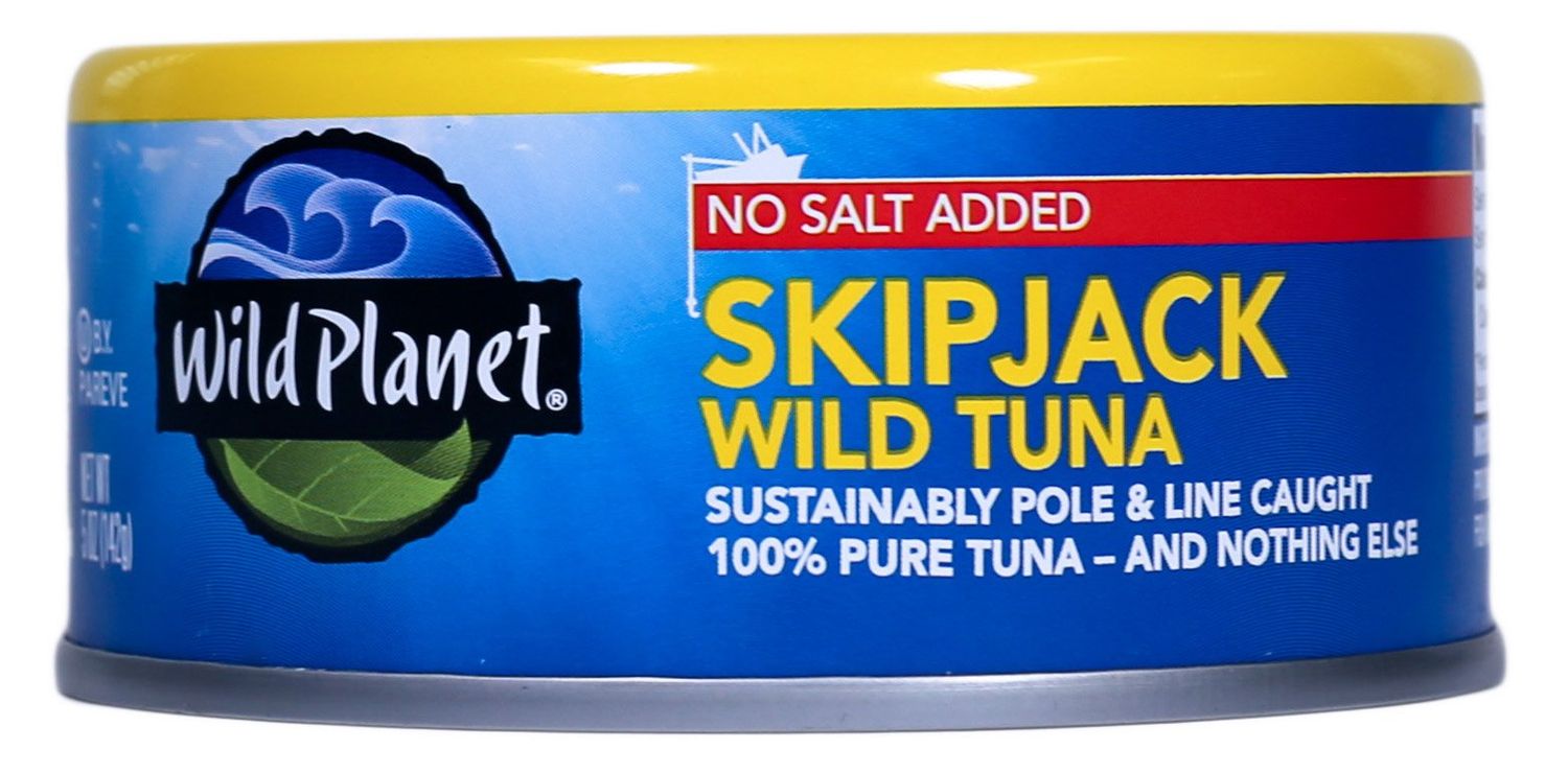 Wild Planet Skipjack Wild Tuna, No Salt Added, Tinned Fish, Canned Tuna, Sustainably Caught, Non-GMO, Kosher, Gluten Free, Keto and Paleo, 3rd Party Mercury Tested, 5 Ounce Single Unit/Can