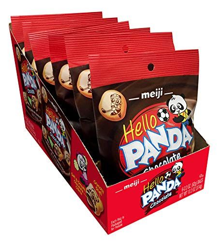 Meiji Hello Panda Cookies, Chocolate Crme Filled - 2.2 oz, Pack of 6 - Bite Sized Cookies with Fun Panda Sports