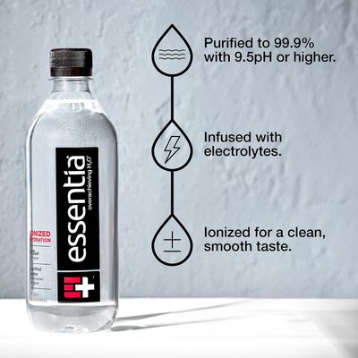 Essentia Water LLC; Ionized Alkaline Bottled Water; 99.9% Pure; 9.5 pH or Higher; Consistent Quality in Every BPA and Phthalate-Free Bottle; 12 Fl Oz (Pack of 12)