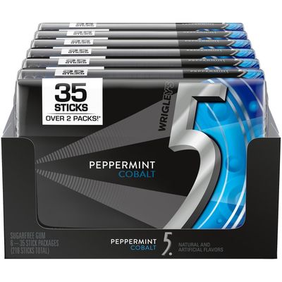 5 GUM Sugar Free Chewing Gum, Peppermint Cobalt, 35-stick pack (6 packs)