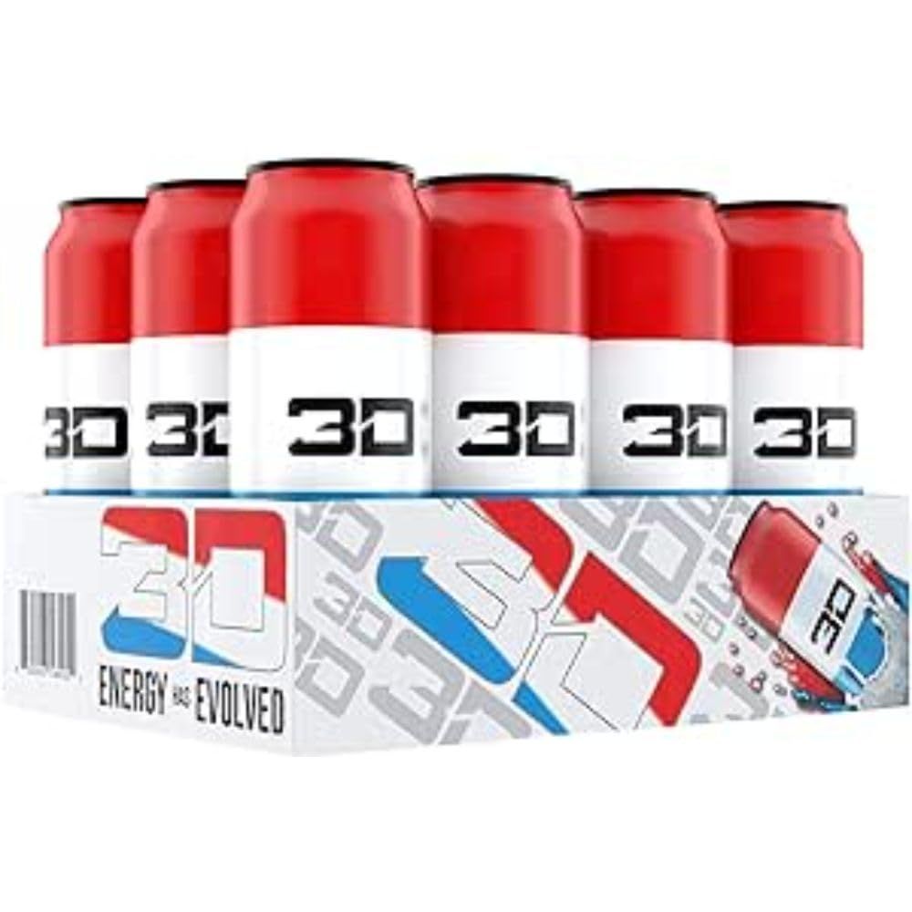 3D Energy Liberty Pop | Sugar Free Energy Drink | Pre Workout Energy | 200mg Caffeine with Taurine and L-Carnitine | 16 Fluid Ounce | 12 Pack | Red, White and Blue