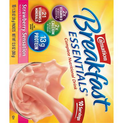 Carnation Instant Breakfast Essentials, Strawberry, 10 Count Box, 1.26-Ounce Packages (Pack of 6)