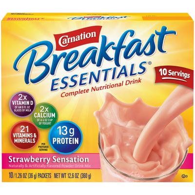 Carnation Instant Breakfast Essentials, Strawberry, 10 Count Box, 1.26-Ounce Packages (Pack of 6)
