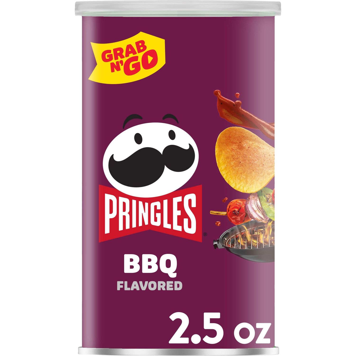 Pringles Potato Crisps Chips, Lunch Snacks, Office and Kids Snacks, Grab N' Go Snack Pack, BBQ, 2.5oz Can (1 Can)