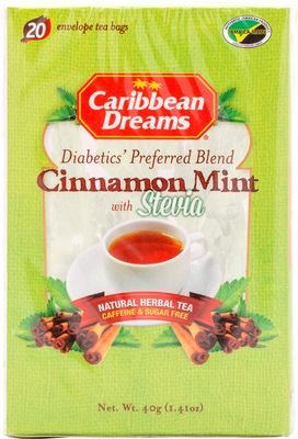 Caribbean Dreams Cinnamon Mint Tea, 20 Tea Bags, Diabetics Tea, Natural Herbal Tea, Caffeine Free, Sugar Free