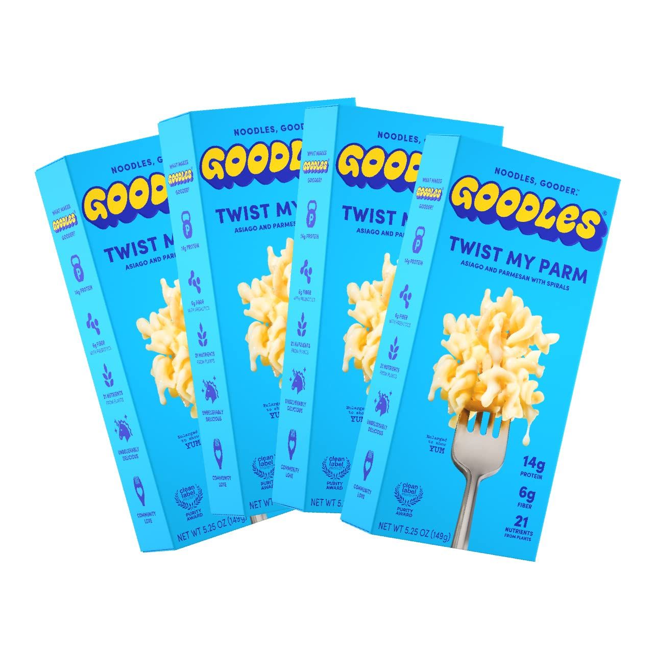 Goodles Twist My Parm Mac &amp; Cheese 4 Pack, 6oz - 14g Protein, 6g Fiber with Prebiotics, 21 Plant-Based Nutrients and Made w/REAL Cheese! | Clean Label Certified