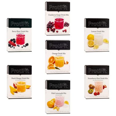 PROTIFIT - High Protein Fruit Drink Variety Bundle 7 Pack, 15g Protein, Low Calorie, Sugar Free, Ideal Protein Compatible, 7 Servings Per Box, (7 Pack)