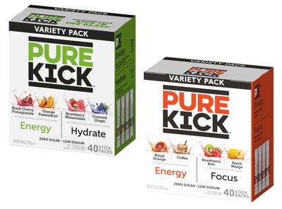 Pure Kick Energy Variety Pack - One Box of Energy Focus Variety and One Box of Energy Hydrate Variety - Pack of 2 - Powdered Drink Mix - Zero Sugar and Low Calorie