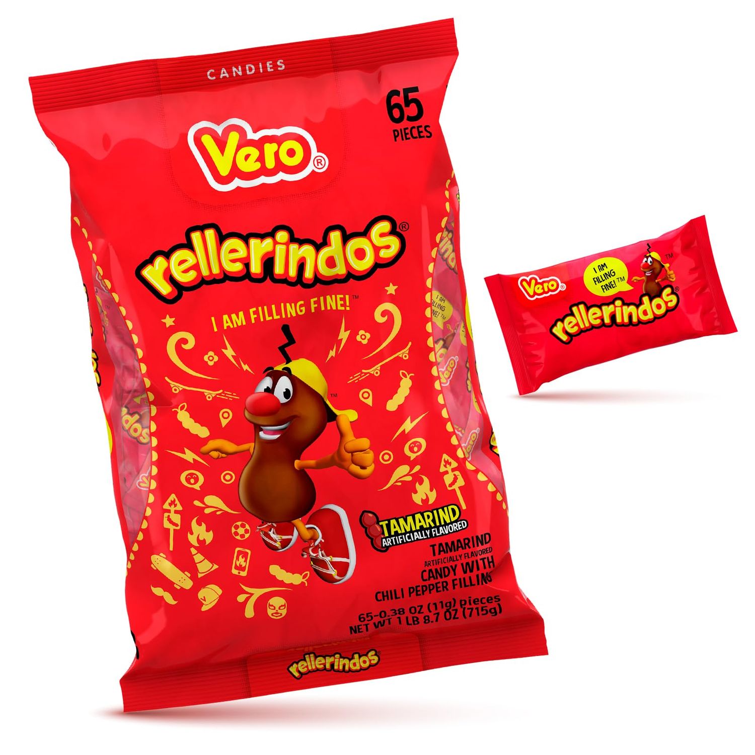 Vero Rellerindos - Tamarind Flavor Hard Candy (65 Units) - Authentic Mexican Candy, Individually Wrapped Hard Candy Pack Perfect for Parties, Piatas, and Snacks