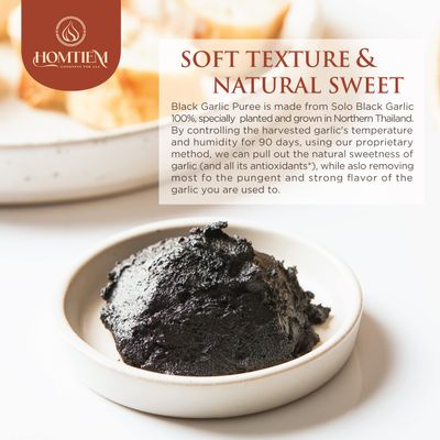 Homtiem Black Garlic Puree 150g. (Made from Solo Black Garlic 100%), Whole Black Garlic Fermented for 90 Days, Non-GMOs, High in Antioxidants, Ready to Eat for Snack Healthy, Healthy Recipes.