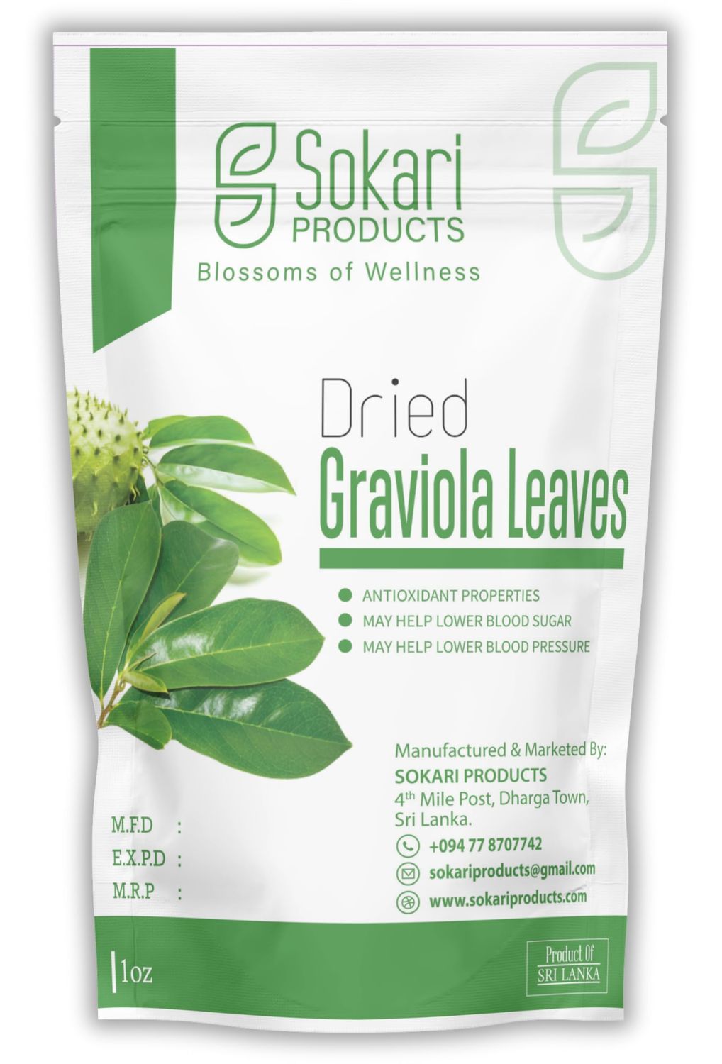 Sokari PRODUCTS Whole Dried Soursop Graviola Leaves Premium Quality in Ceylon (100+ Leaves Per Bag) Soursop Leaves in Resealable Zip lock Pouches