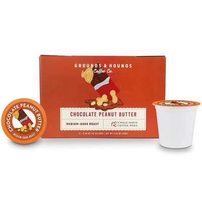 Grounds &amp; Hounds Single Serve Organic Coffee Pods -Medium Roast Coffee, Recyclable Coffee Pods, Chocolate Peanut Butter Single Serve Pods, 12 Count