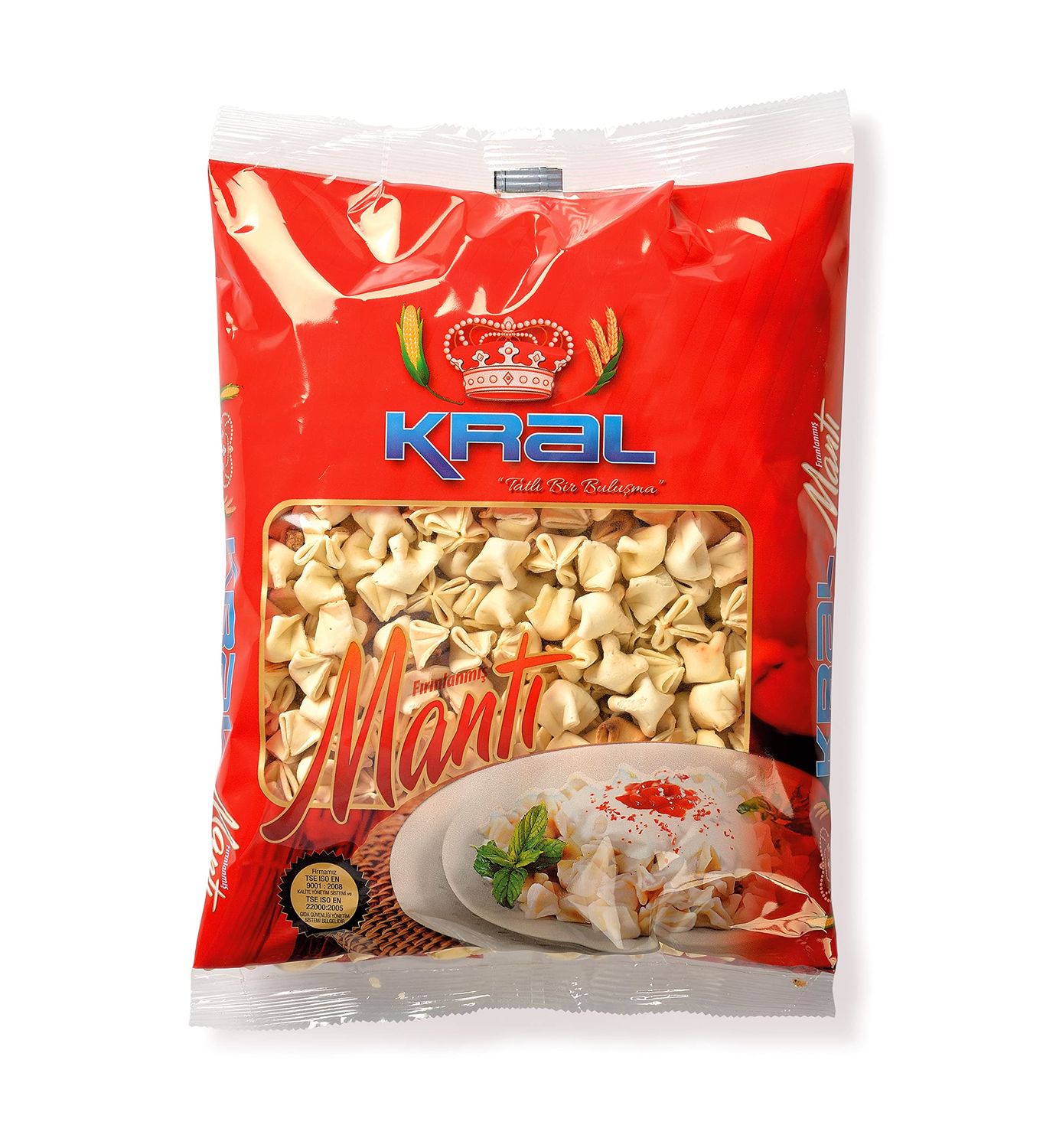Kral Manti Traditional Delicious Turkish Stuffed Manti (Turkish Ravioli) Dumplings, Easy Meal, Practical Pasta from Turkey, Quick Meal, Turkish Cuisine, 1.1lb (500g)