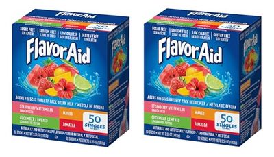 FlavorAid Aguas Frescas 50ct - Singles To Go Powdered Drink Mix - Pack of 2-4 Delicious Flavors - Strawberry Watermelon, Mango, Cucumber Limeaid, and Jamaica