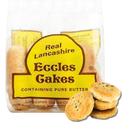 Real Lancashire Eccles Cake - 4 Cakes (Pack of 1) | British Snacks Made with Pure Butter &amp; Dried Currants | Traditional &amp; Delicious Butter Cookies for Any Occasion | 5.29oz/150g