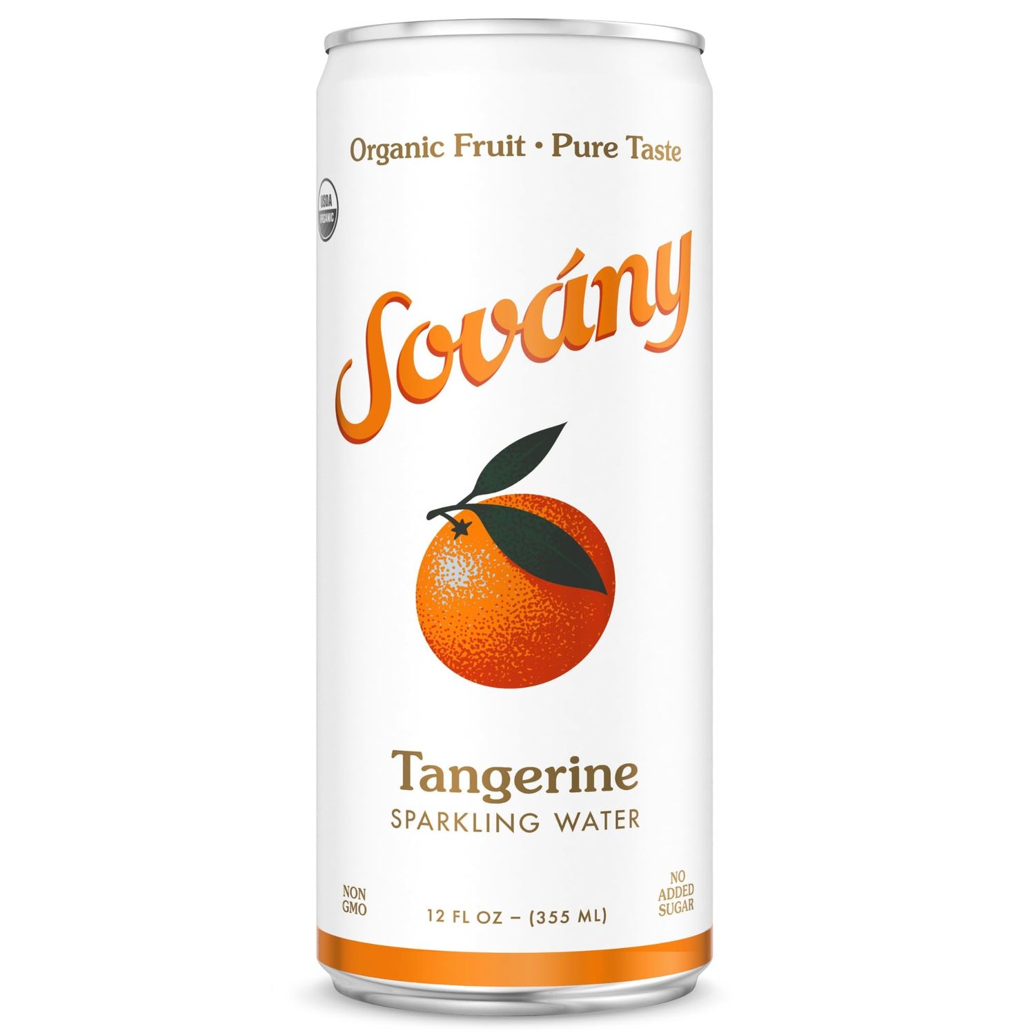 Sovny Sparkling Water, Tangerine, Seltzer Water Drinks, USDA Organic, Made With Real Fruit, Non-GMO, Vegan, No Added Sugar, Low Calorie, 12 fl oz, 12 Pack