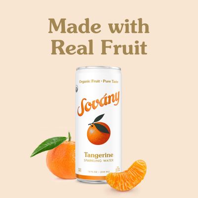 Sovny Sparkling Water, Tangerine, Seltzer Water Drinks, USDA Organic, Made With Real Fruit, Non-GMO, Vegan, No Added Sugar, Low Calorie, 12 fl oz, 12 Pack