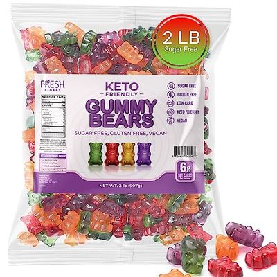 Sugar-Free Gummy Bears Keto Candy - Assorted Fruit Flavors Keto Snacks - Vegan Gummy Bears, Gluten-Free, Low Carb, Keto-Friendly, Sugar-Free Gummies - Bulk 2 LB