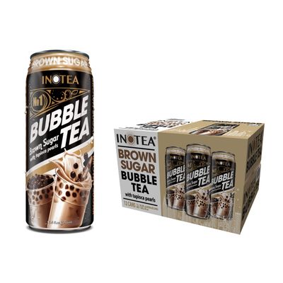 (Pack of 12) INOTEA Bubble Tea | Choose One from 5 Flavors: Brown Sugar, Taro, Honeydew, Banana, Matcha Latte | Ready to Drink in a Can (16.6oz/can) | Black Milk Tea with Boba (Brown Sugar)