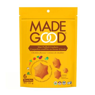 MadeGood Cheddar Star Puffed Crackers (6 Bags - 4.26 Oz Each) Gluten Free and Organic Crackers, Healthy Snacks